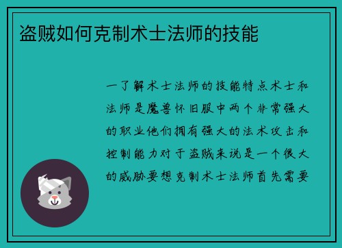 盗贼如何克制术士法师的技能